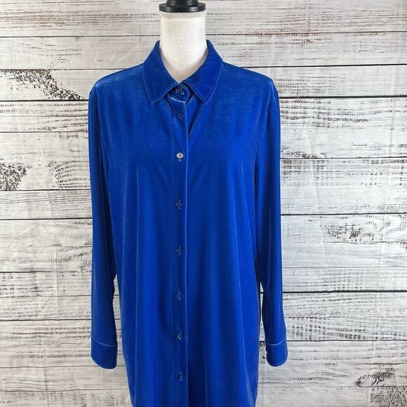 Soft Surroundings Blouse size Large Royal Blue Velveteen Stretch Comfy Casual - Picture 2 of 13